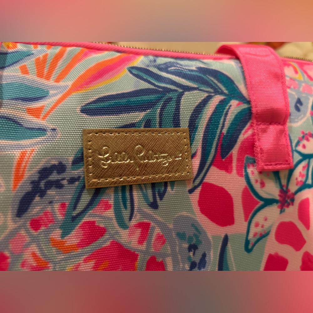 Lilly Pulitzer Pink and Blue Floral foldable picnic blanket tote - Picture 10 of 10